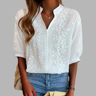 MD | Blouse Blanche Élégante avec Manches Bouffantes