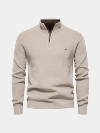 MD | Pull Demi-Zip Maille Côtelée Pierre