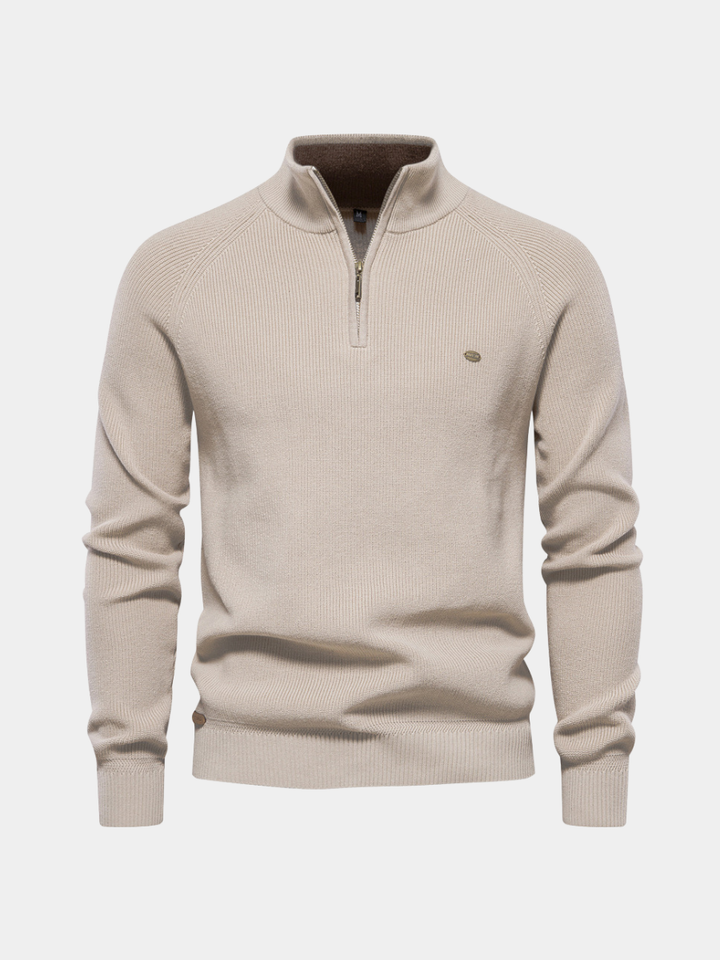 MD | Pull Demi-Zip Maille Côtelée Pierre