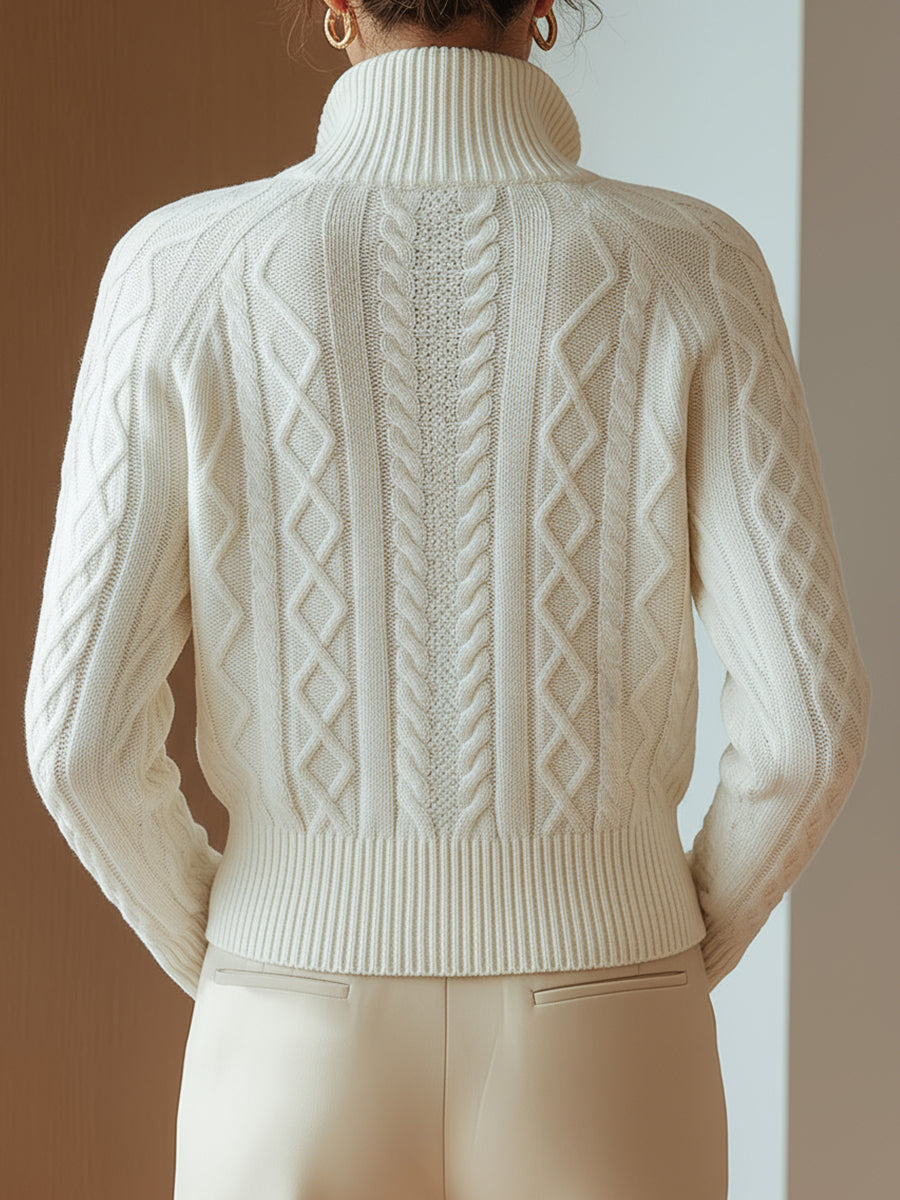 MD | PULL COL MONTANT EN MAILLE DOUCE IMPRIMÉE