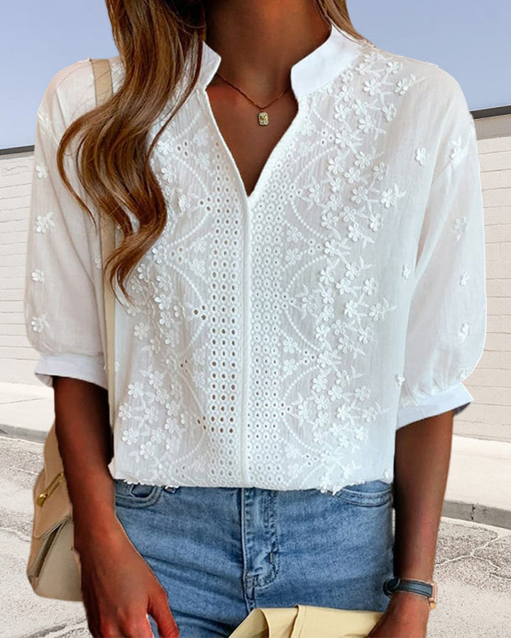MD | Blouse Blanche Élégante avec Manches Bouffantes