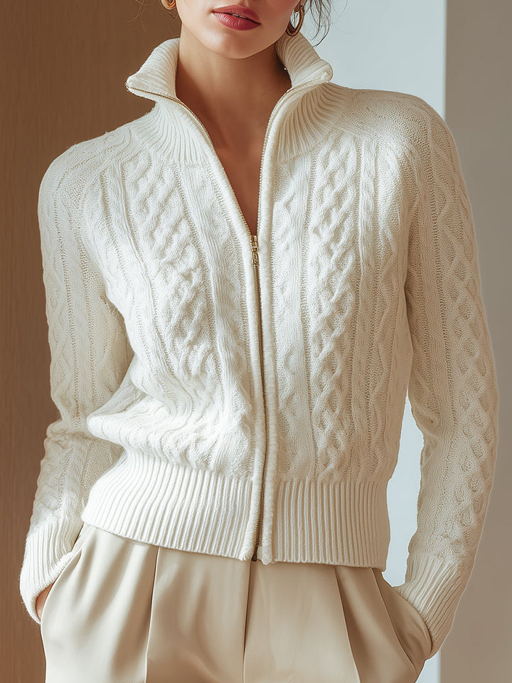 MD | PULL COL MONTANT EN MAILLE DOUCE IMPRIMÉE