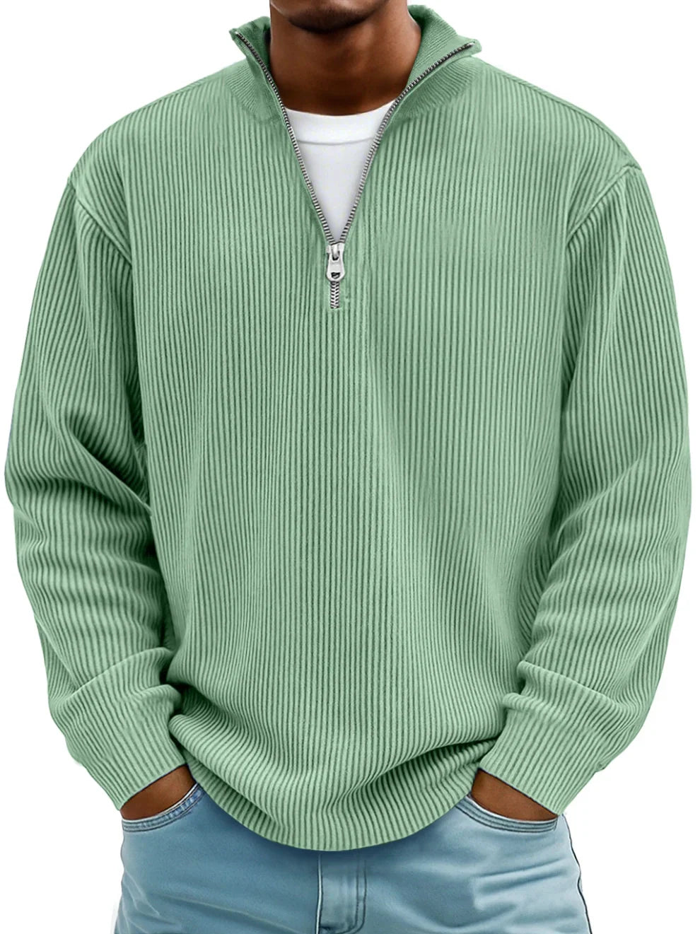 MD | Pull Col Zippé Côtelé Marc