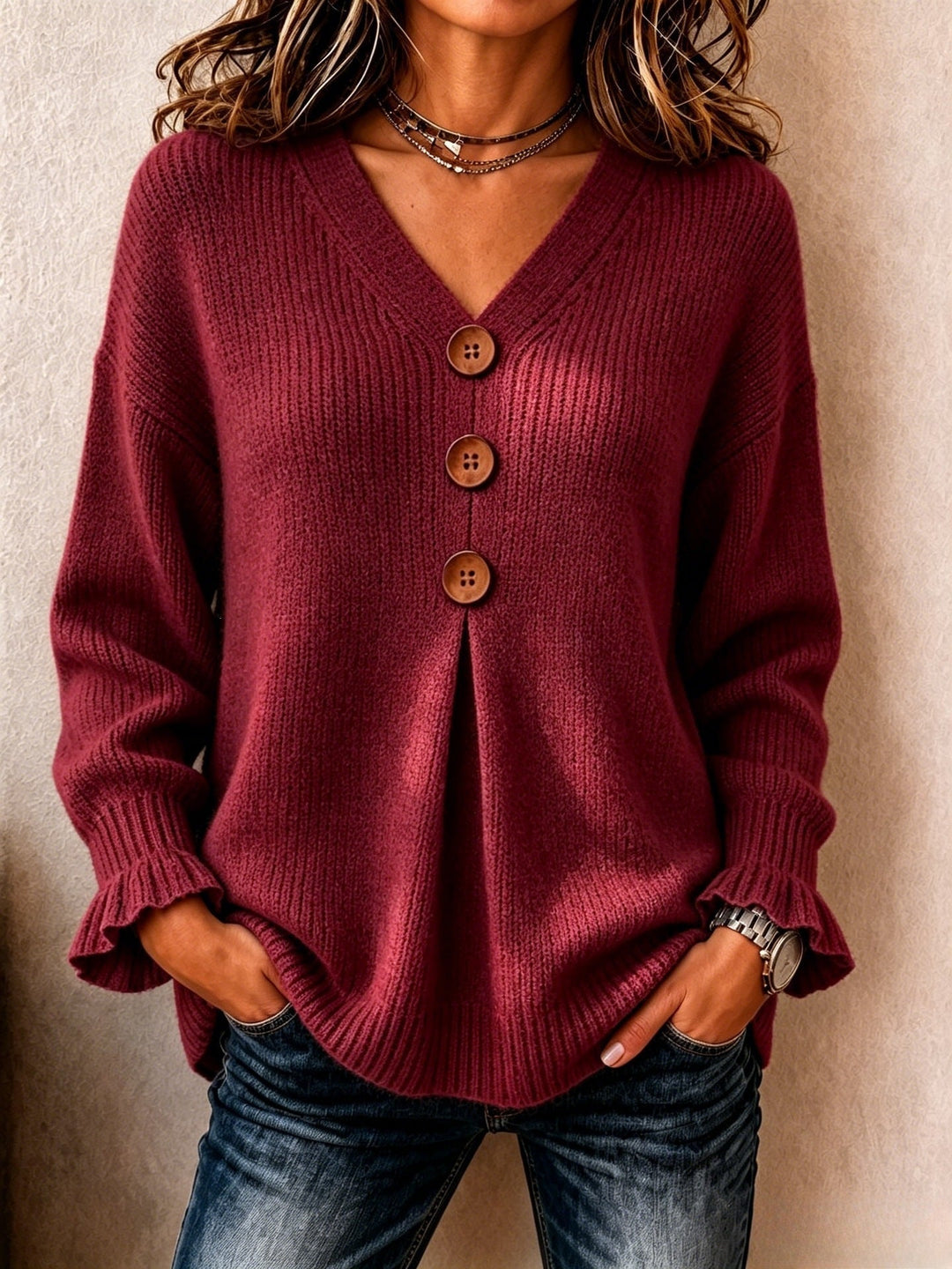 MD | PULL COL V BOUTONNÉ
