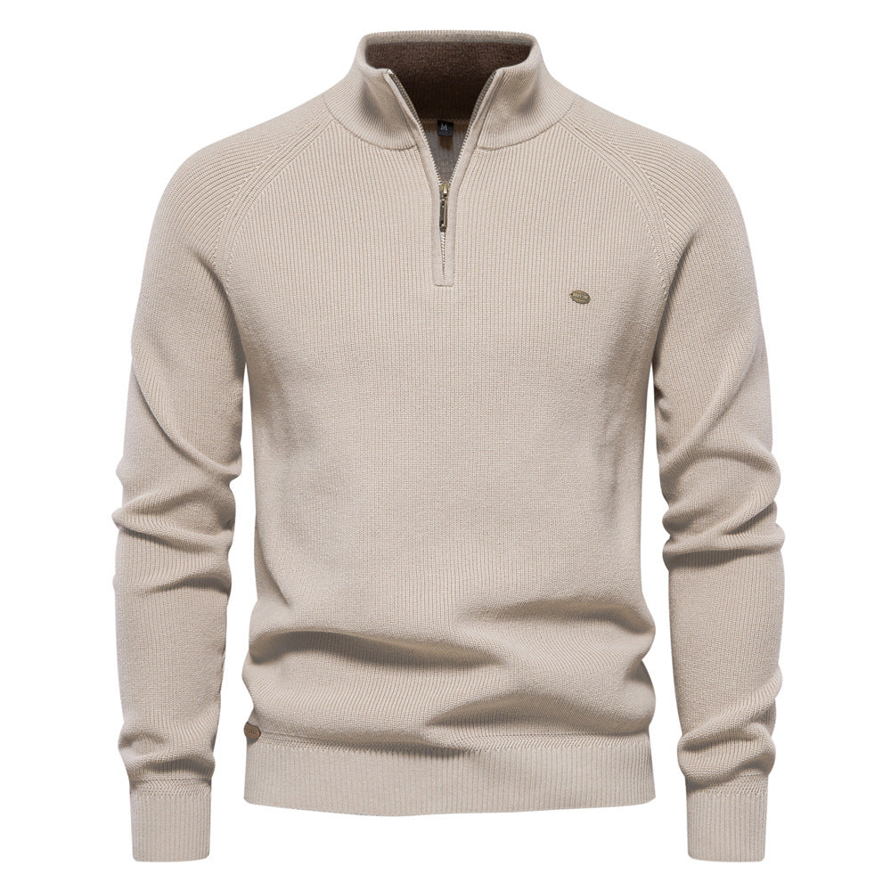 MD | Pull Demi-Zip Maille Côtelée Pierre