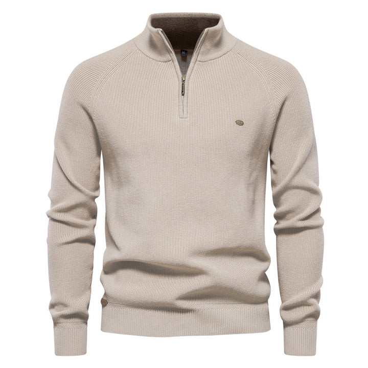 MD | Pull Demi-Zip Maille Côtelée Pierre