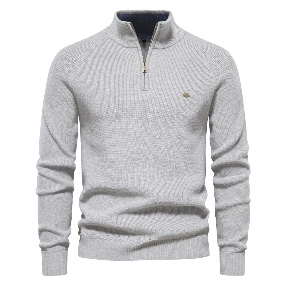 MD | Pull Demi-Zip Maille Côtelée Pierre