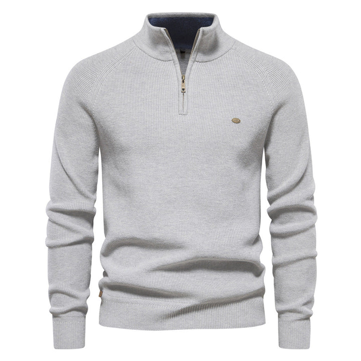 MD | Pull Demi-Zip Maille Côtelée Pierre