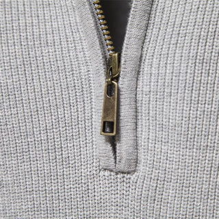 MD | Pull Demi-Zip Maille Côtelée Pierre