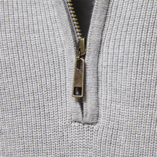 MD | Pull Demi-Zip Maille Côtelée Pierre