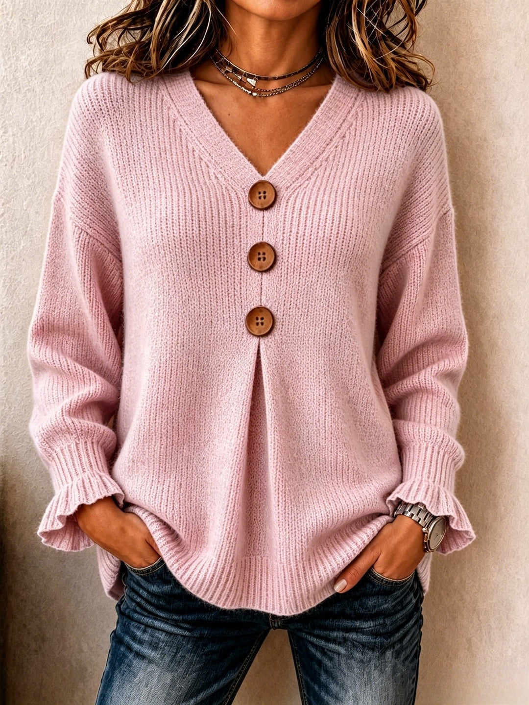 MD | PULL COL V BOUTONNÉ