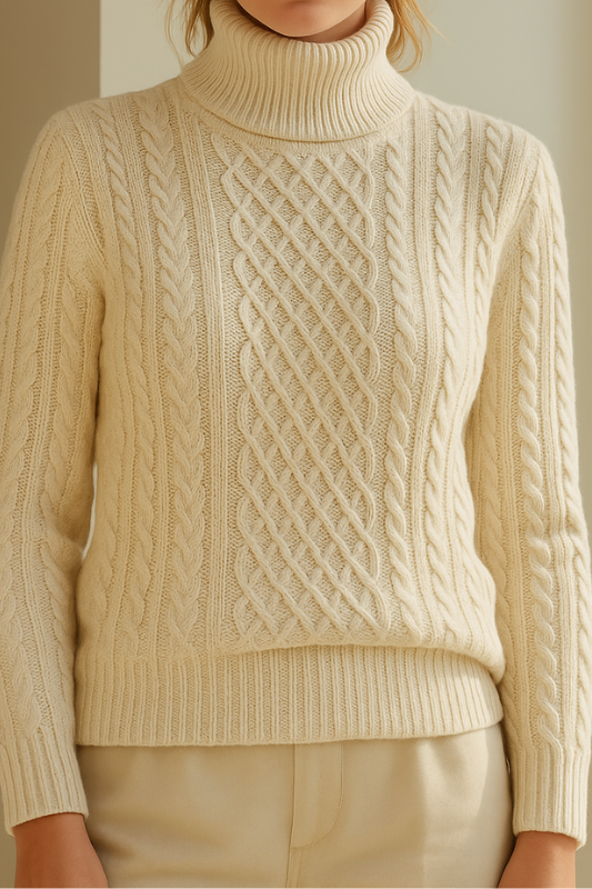 MD | PULL TORSADÉ À COL ROULÉ EN MAILLE DOUCE
