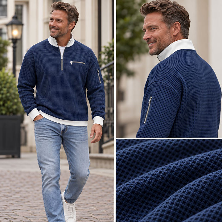MD | Pull en maille gaufrée avec demi-zip