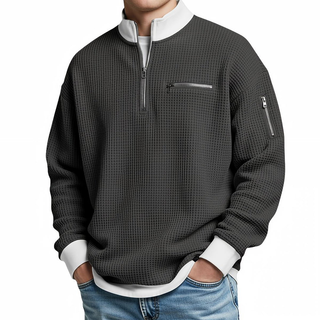 MD | Pull en maille gaufrée avec demi-zip