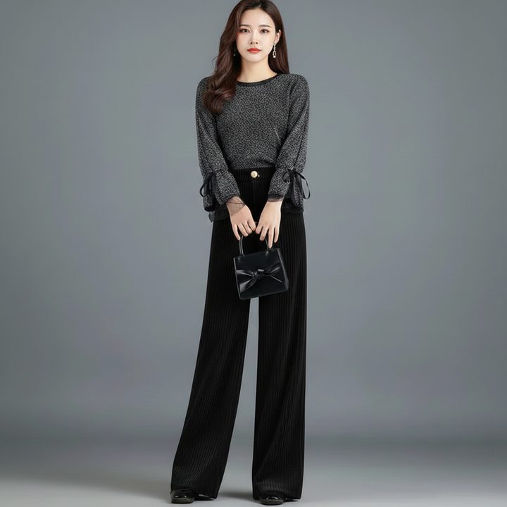MD | PANTALON EN VELOURS TRICOTÉ TAILLE HAUTE