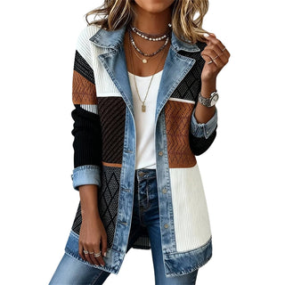 MD | Veste en Jean Élégante avec Inserts en Tricot