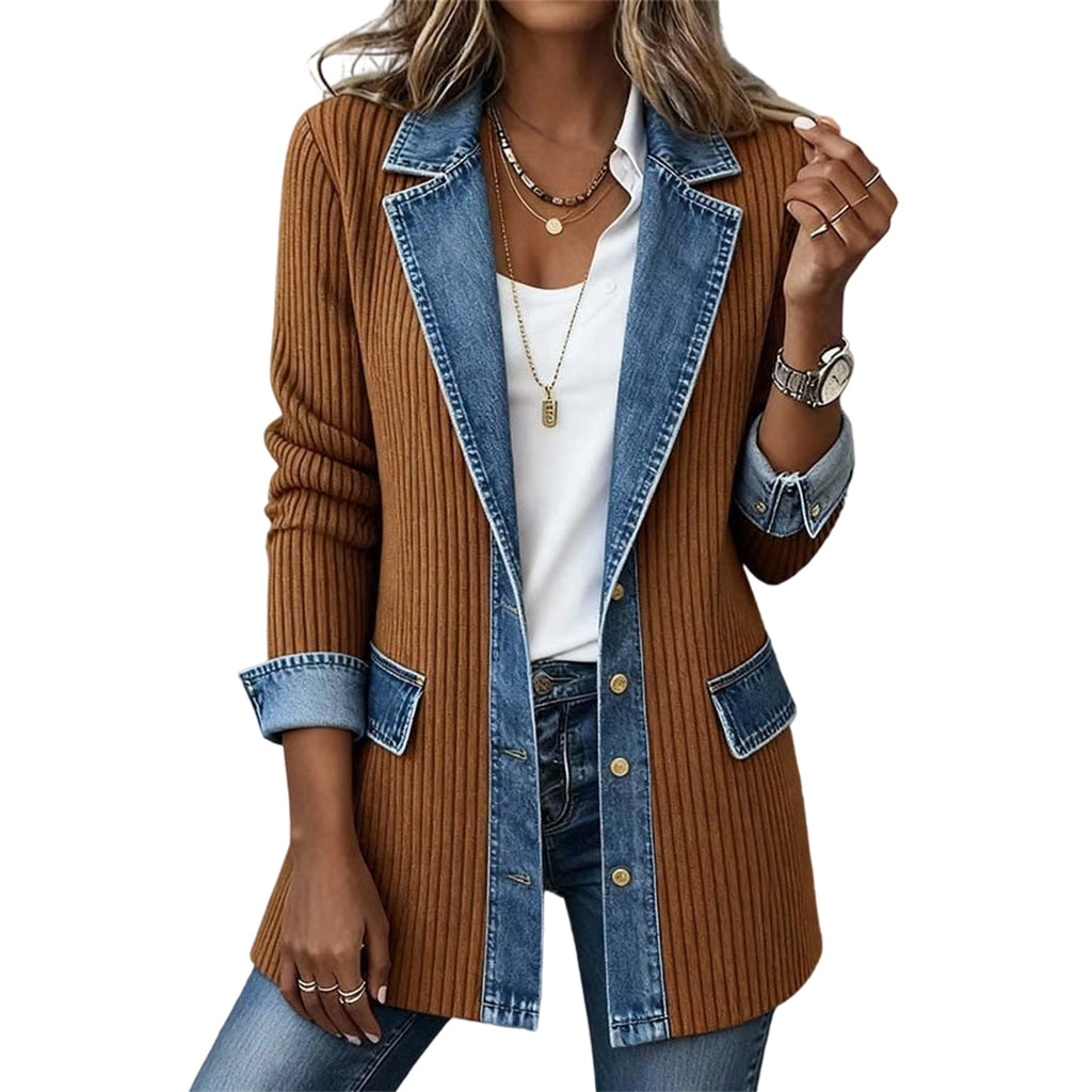 MD | Veste en Jean Élégante avec Inserts en Tricot