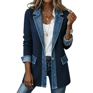 MD | Veste en Jean Élégante avec Inserts en Tricot