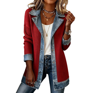 MD | Veste en Jean Élégante avec Inserts en Tricot