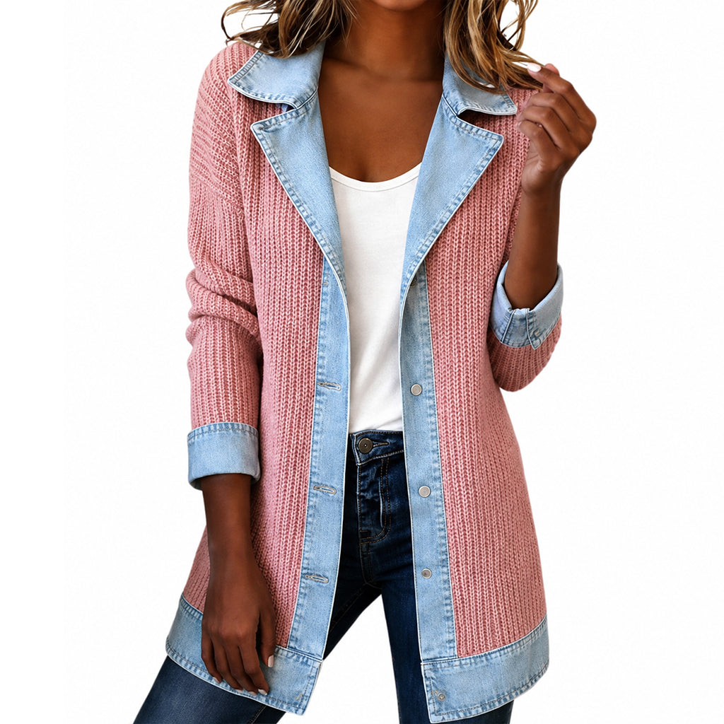 MD | Veste en Jean Élégante avec Inserts en Tricot