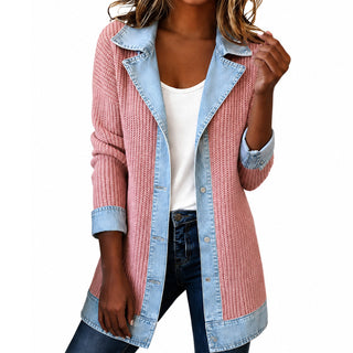 MD | Veste en Jean Élégante avec Inserts en Tricot